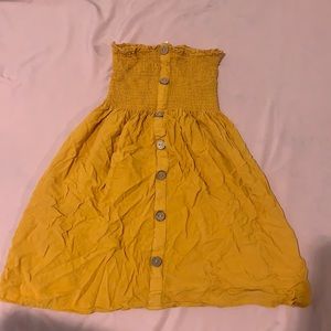Ambiance size S yellow strapless dress button down, stretchy top flowy bottom